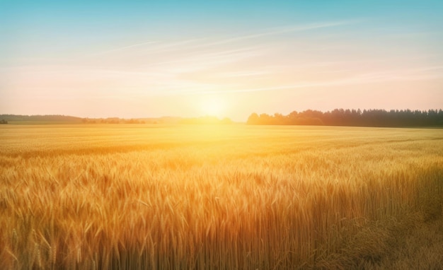 Złote pole pszenicy pod jasnym porannym słońcem Realistyczna ilustracja sztucznej inteligencji generatywnej