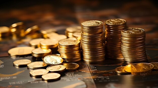 Zdjęcie złote pręty i stosy złotych monet charty handlu finansowego koncepcja biznesu inwestycji finansowych generatywna sztuczna inteligencja