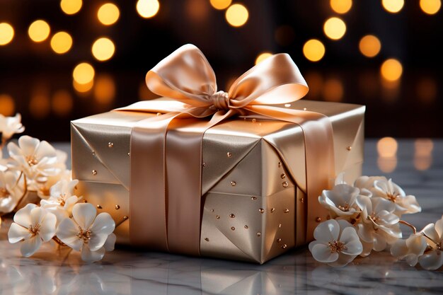 Złote pudełka świąteczne z złotą wstążką i łukiem