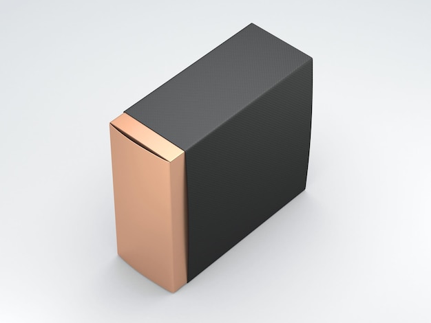 Złote pudełko z czarną pokrywą na szarym tle. renderowanie 3d