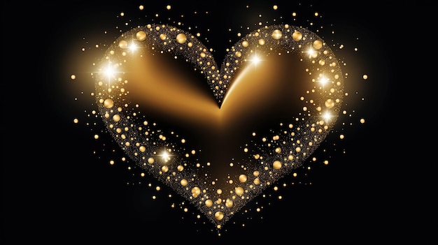 Złote serce z błyszczącym symbolem miłości i romansu na czarnym tle