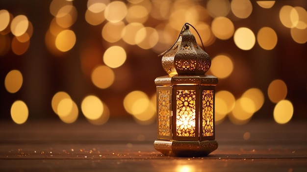 Złote światła bokeh zaprojektowane arabska latarnia ramadan kareem tło