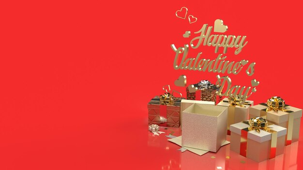 Złote szczęśliwe walentynki i pudełko na prezent na świąteczną koncepcję renderowania 3d