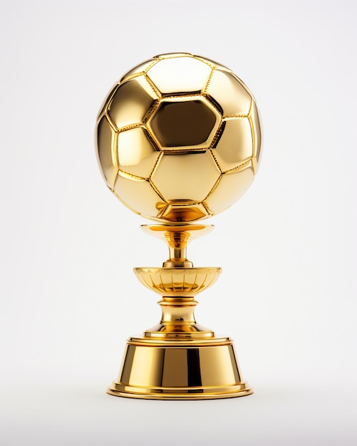 Złote trofeum piłkarskie na białym tle