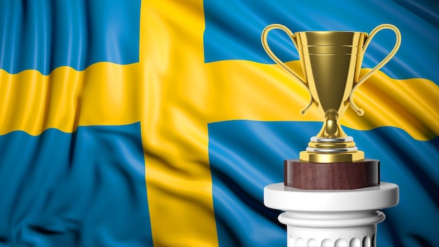Złote trofeum ze szwedzką flagą w tle