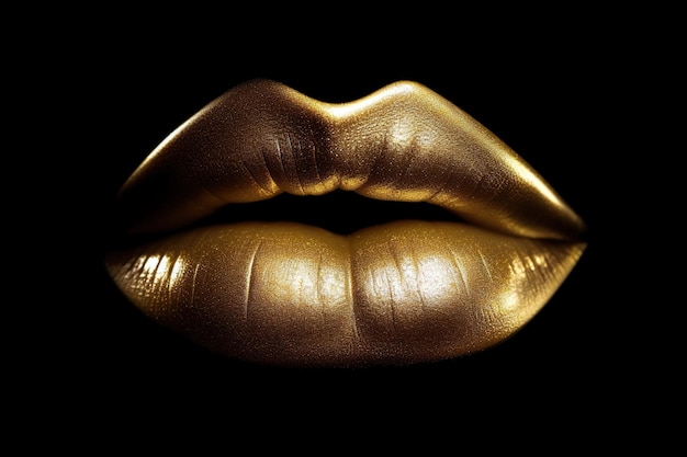 Złote usta zbliżenie kobiety Złota żółta szminka