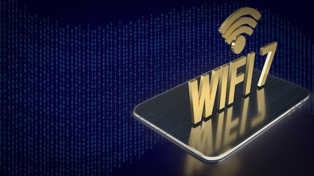 Złote wifi 7 na tablecie do renderowania koncepcji technologii 3d
