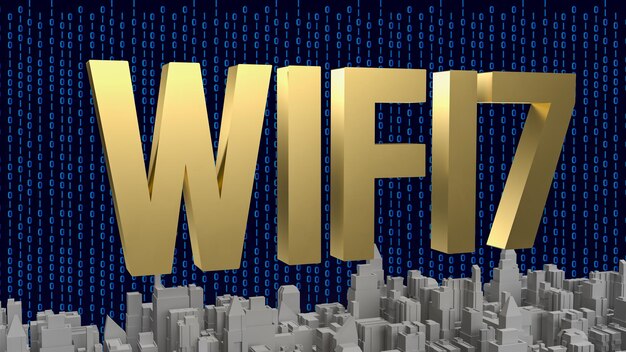 Złote Wifi7 Na Budowaniu Miasta Do Renderowania Koncepcji Technologii 3d