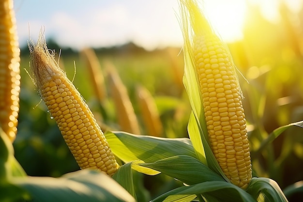 Złote żniwa Zbliżenie pola kukurydzy na scenie wiejskiej