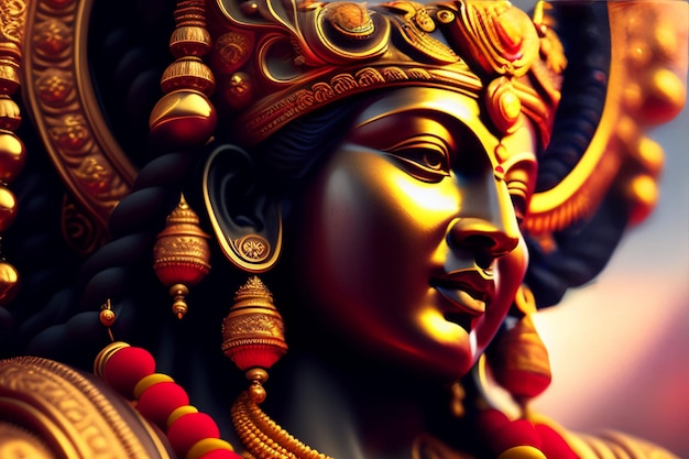 Złoto-czerwony posąg boga ze złotymi akcentami