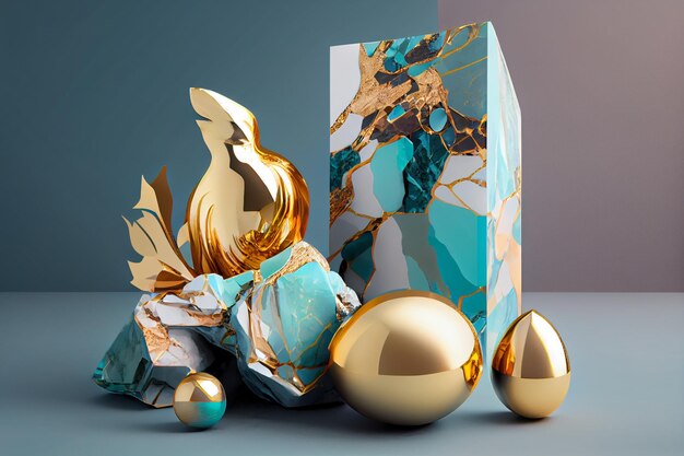 Złoto-turkusowe pudełko ze złotym jajkiem