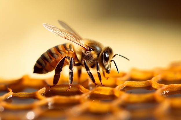 Złoto żółty pyłek lato natura owad pszczoła zbliżenie makro tło miód Generative AI