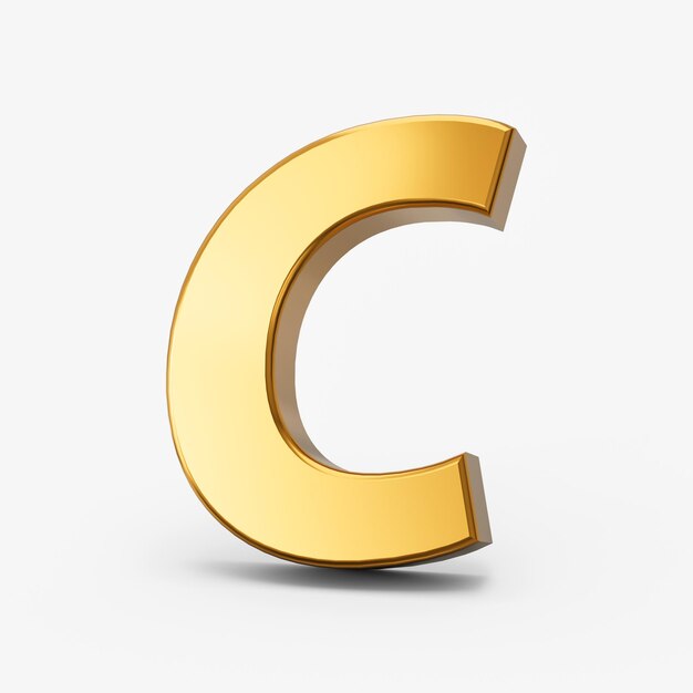 Zdjęcie złoty alfabet c na białym izolowanym tle 3d złote litery liczby 3d ilustracja