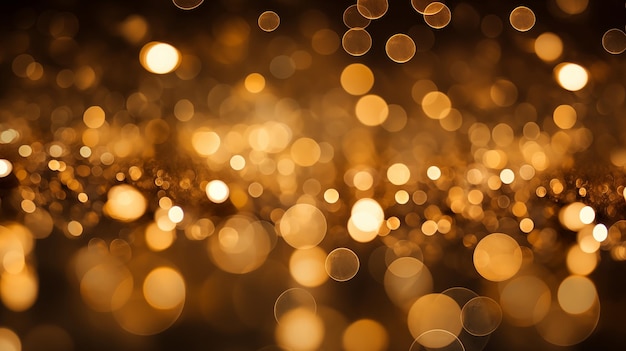 Złoty blask świątecznych świateł Bokeh na eleganckim czarnym tle