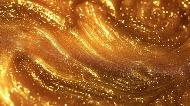 Złoty błyszczący płyn Złoty przepływ tekstury tła Błyszczący błyszczący płyn metaliczny