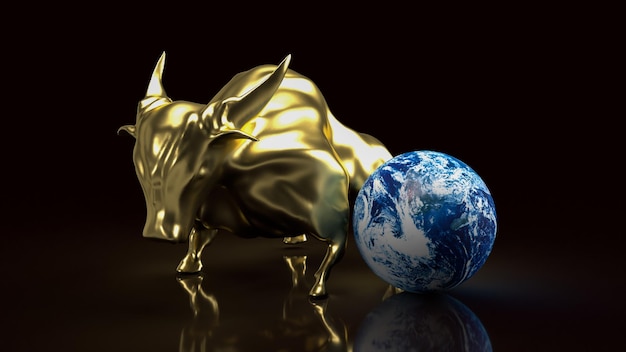 Złoty Byk I świat Dla Koncepcji Biznesowej Renderowania 3d