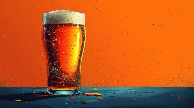 Złoty eliksir Pinta piwa na błyszczącym pomarańczowym tle