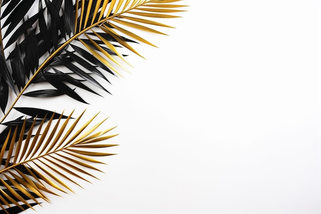 Złoty i czarny tropikalny liść palmowy, ułożony płasko