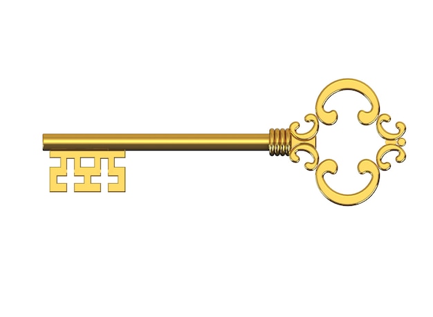 Złoty klucz na białym tle