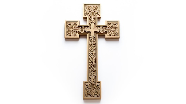 Złoty kolor metalu rosyjski trzy pręty prawosławny krzyż izolowany na białym tle
