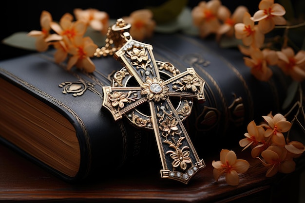 Zdjęcie złoty krzyż łączący wiarę i styl w eleganckim klejnocie generatywnym ia