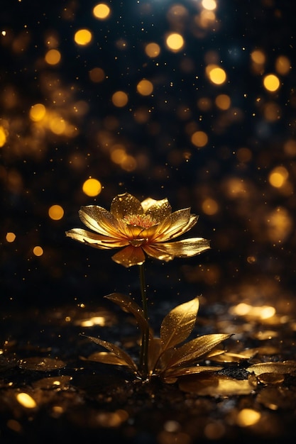 Zdjęcie złoty kwiat na ciemnym abstrakcyjnym tle fraktalnym