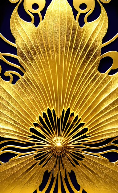 Zdjęcie złoty kwiat na złotym tle z złotym liściem.