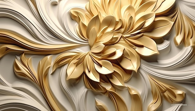 Złoty kwiat zdobi białe tło.