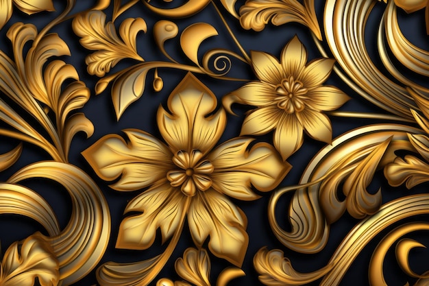 Złoty kwiatowy wzór na czarnym tle