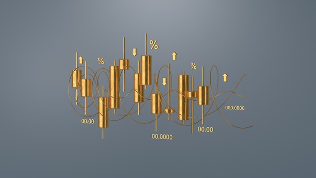 Złoty L Wykres świecowy Giełdy, Renderowanie 3d