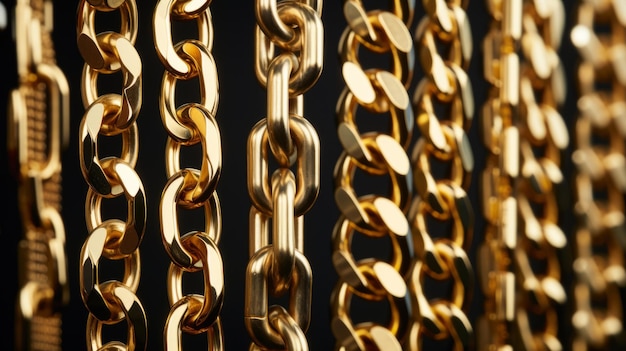 Złoty łańcuch Złoty łańcuszek izolowany na czarnym tle Różne wzory złotych łańcówek