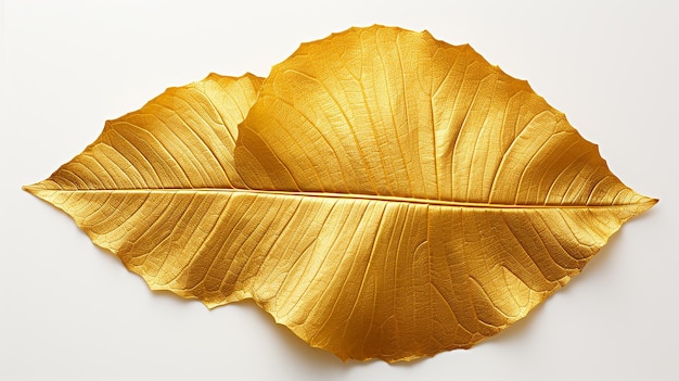 złoty liść izolowany na białej folii metalowej