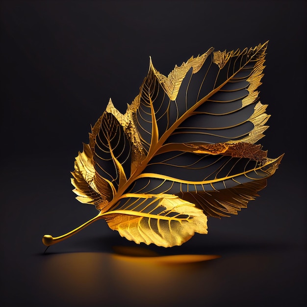 złoty liść na czarnym tle