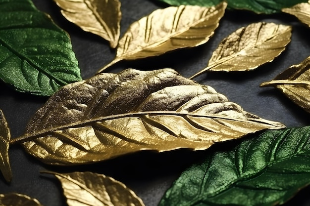 Złoty liść z zielonymi liśćmi