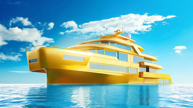 Złoty luksusowy statek i stocznia na czystym niebieskim tle
