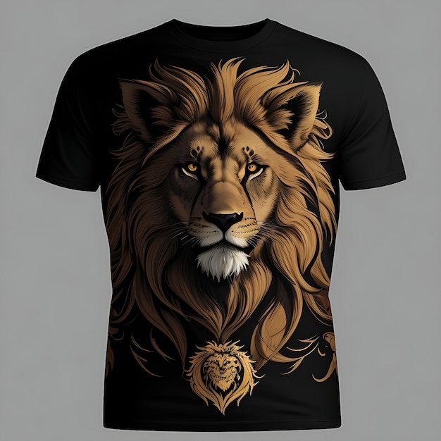 Zdjęcie złoty lwie twarz projekt elegantna czarna koszulka królewska koszulka art