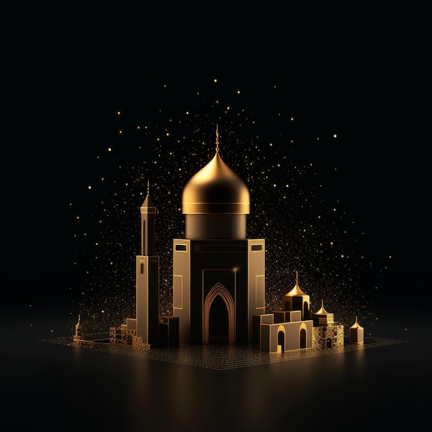 Złoty meczet na ciemnym czarnym tle
