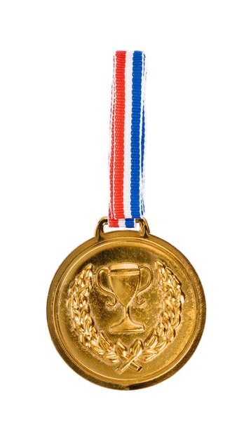 Zdjęcie złoty medal jest medalem przyznawanym na białym tle.