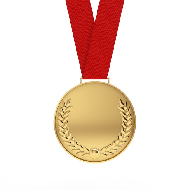 Złoty Medal z Wieńcem Laurowym na białym tle. Renderowanie 3D
