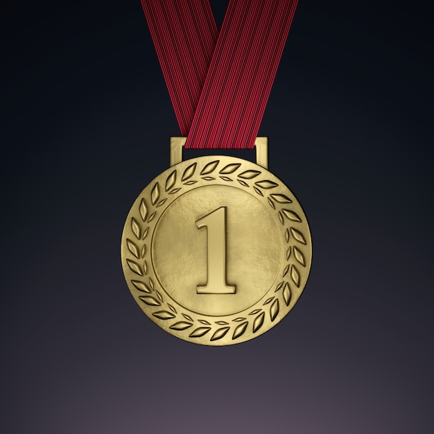 Złoty medal ze wstążką. Renderowania 3d