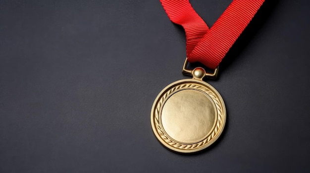Złoty medalista z czerwoną wstążką na ciemnym tle