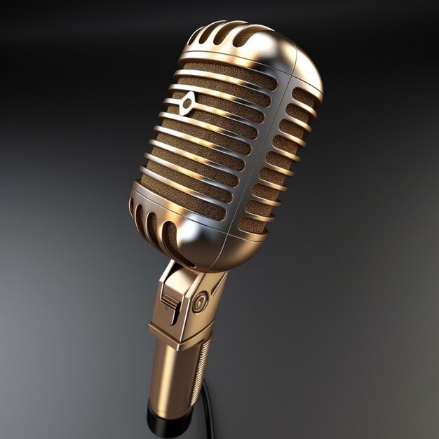Złoty mikrofon z logo firmy r.