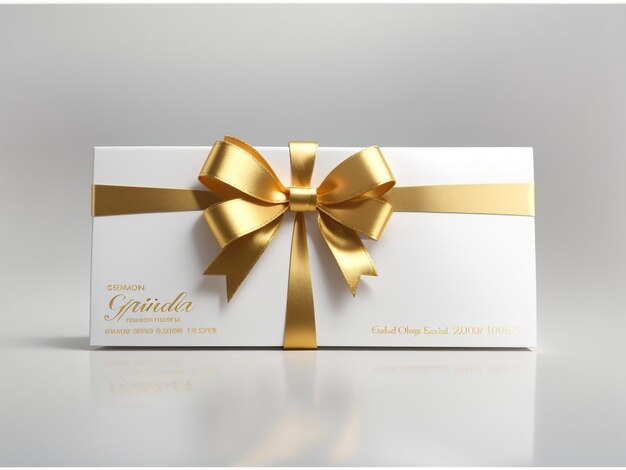 Złoty niespodzianka Biały voucher z elegancką złotą wstążką i łukiem