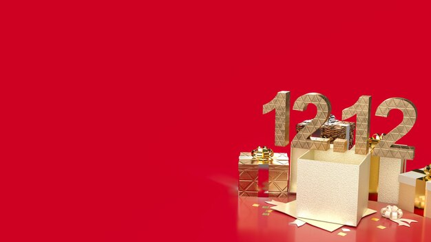 Zdjęcie złoty numer 12.12 i pudełka na prezenty na sprzedaż koncepcja promocji renderowania 3d