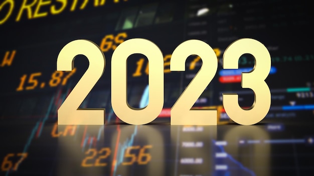 Złoty numer 2023 w renderowaniu 3d tła biznesowego