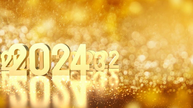 Złoty numer 2024 na tle bokeh na rok treści renderowania 3d