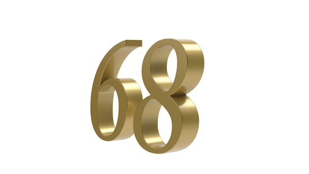 Złoty numer 68 cyfr metal 3d render ilustracji