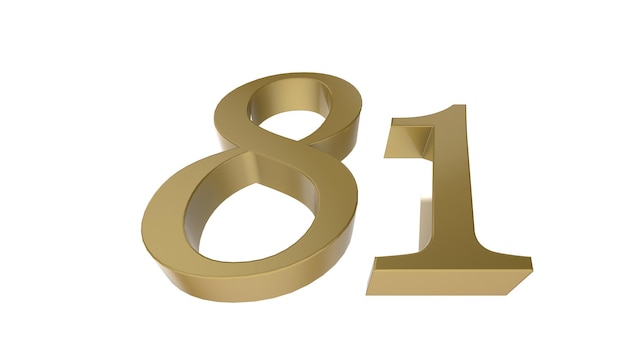 Złoty numer 81 cyfra metalowa ilustracja renderowania 3d