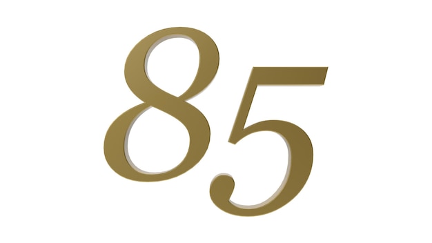 Złoty numer 85 cyfra metalowa ilustracja renderowania 3d