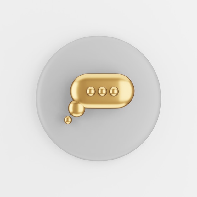 Złoty Okrągły Dymek Ikona. 3d Renderowania Szary Okrągły Przycisk Klucza, Element Interfejsu Użytkownika Interfejsu Użytkownika.